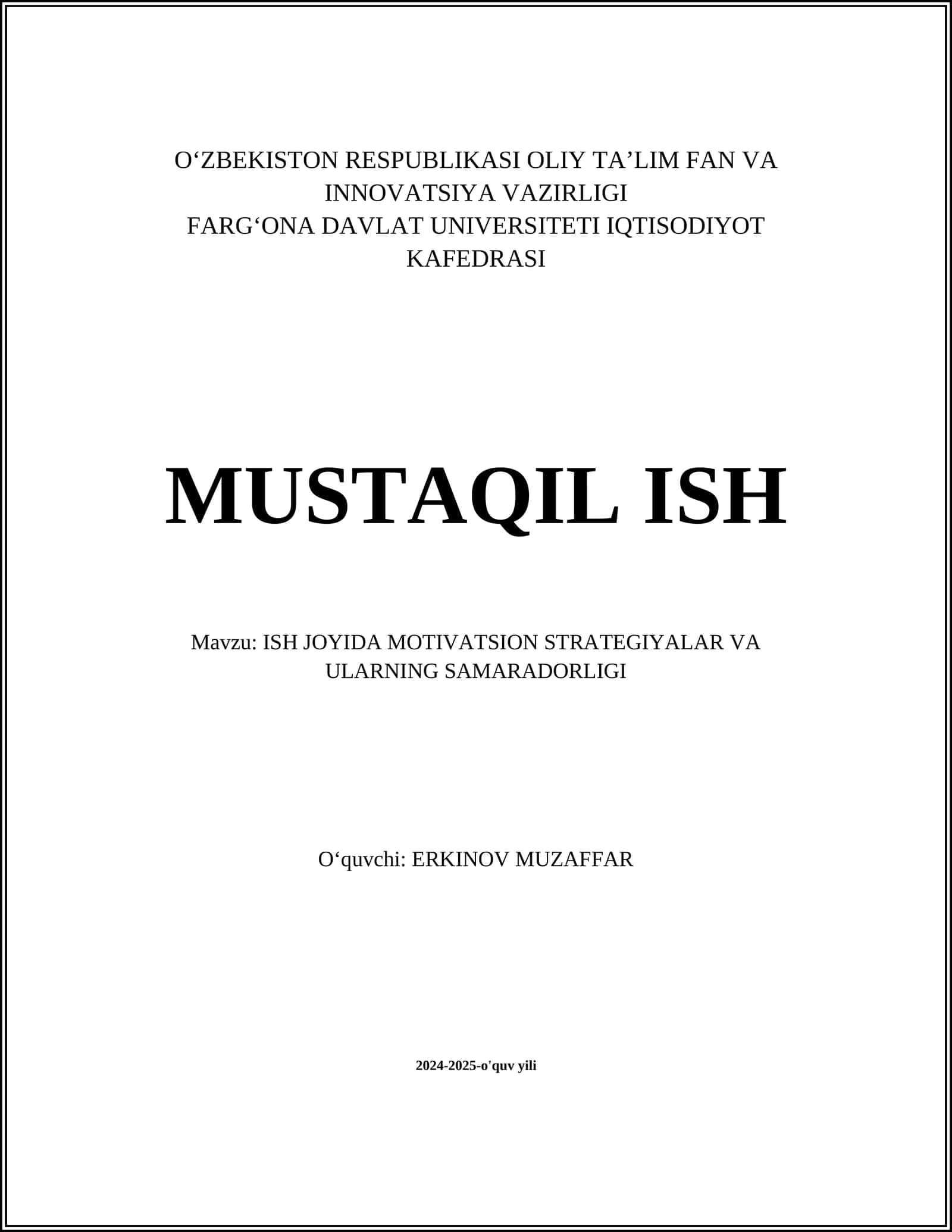 ISH JOYIDA MOTIVATSION STRATEGIYALAR VA ULARNING SAMARADORLIGI