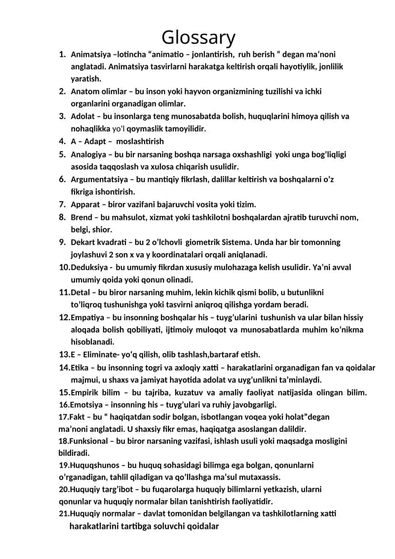 Huquqiy konikmalar va metodologiyadan glossary