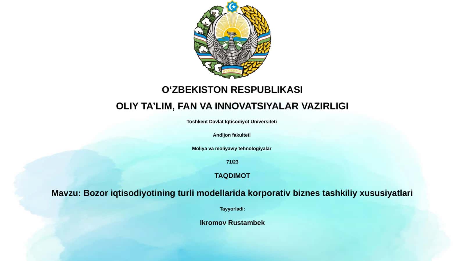 Bozor iqtisodiyotining turli modellarida korporativ biznes tashkiliy xususiyatlari