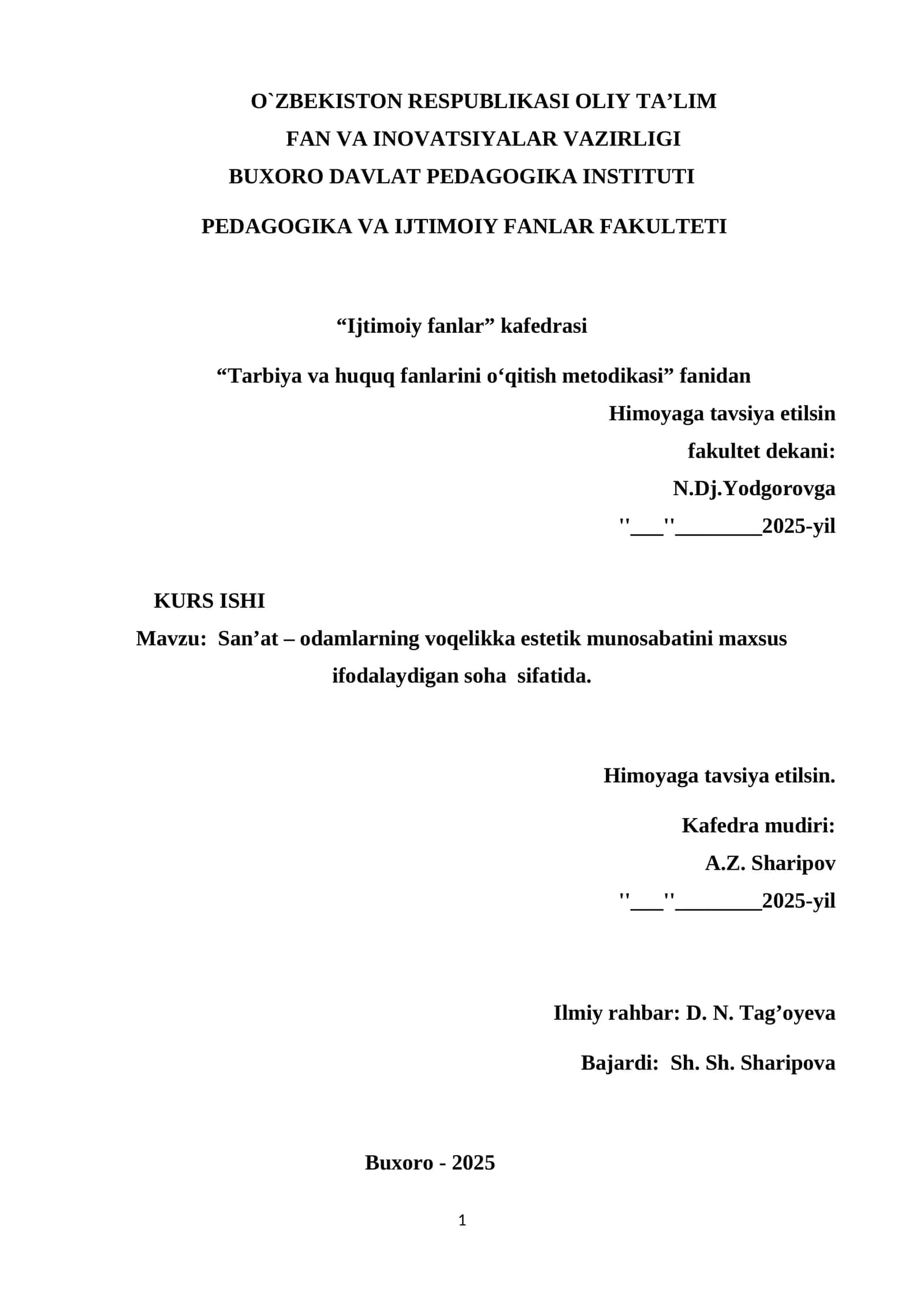 San’at – odamlarning voqelikka estetik munosabatini maxsus ifodalaydigan soha sifatida.