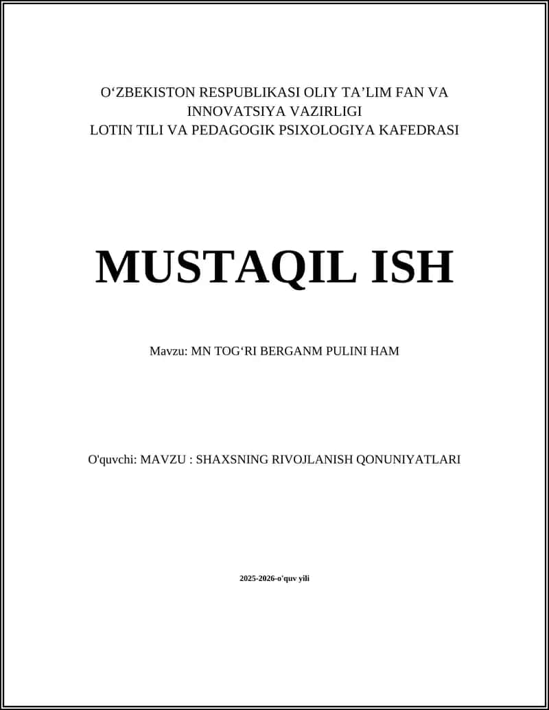 MN TOG'RI BERGANM PULINI HAM