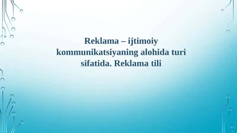 Reklama – bu nafaqat mahsulot yoki xizmatni targ'ib qilish vositasi, balki ijtimoiy kommunikatsiyaning murakkab va ko'p qirrali shaklidir. U jamiyatning qadriyatlari, madaniyati va intilishlarini aks ettiradi, shu bilan birga iste'molchilarning xulq-atvoriga va qarorlariga ta'sir ko'rsatadi. Reklamaning tili, uning vizual va lingvistik elementlari orqali, bizning dunyoqarashimizni shakllantirishda muhim rol o'ynaydi.