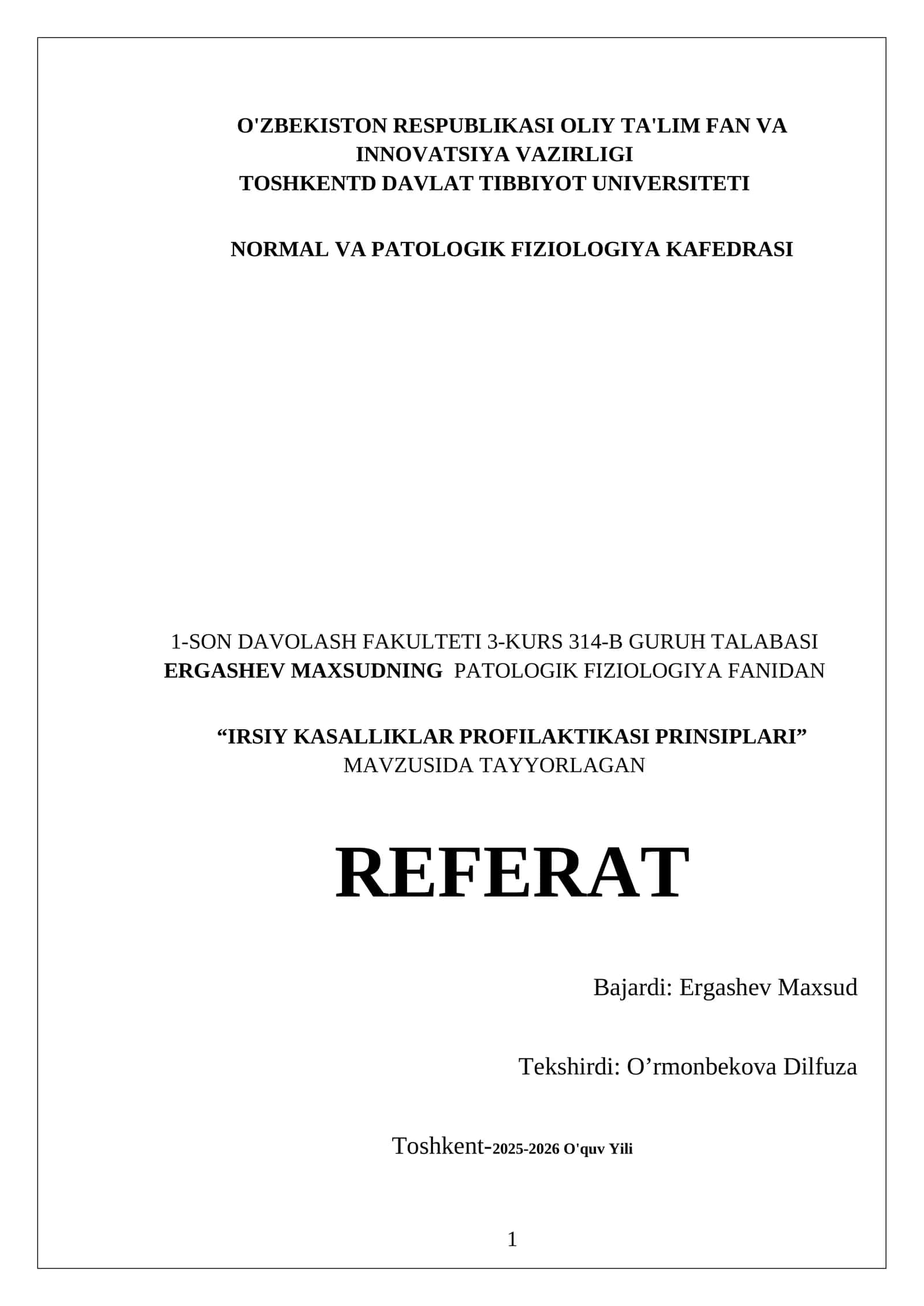 IRSIY KASALLIKLAR PROFILAKTASI PRINSIPLARI