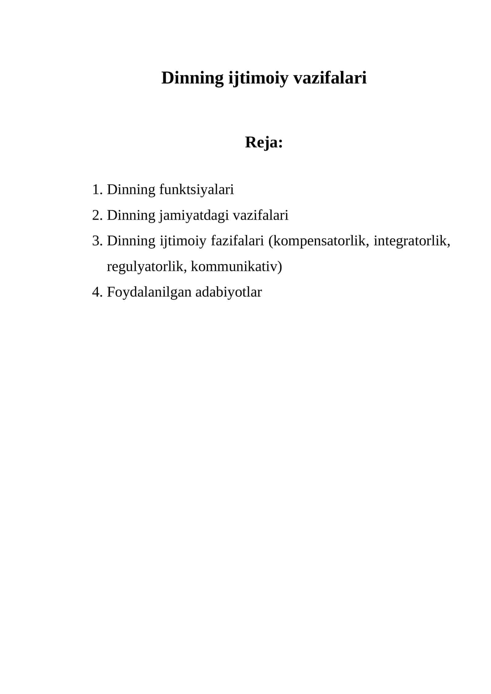 Dinning ijtimoiy vazifalari