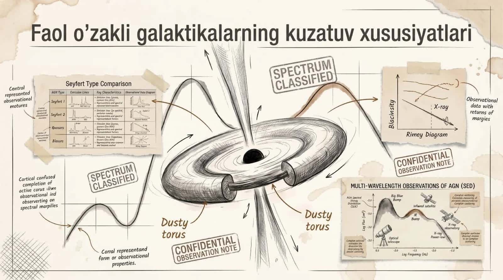 Faol o‘zakli galaktikalarning kuzatuv xususiyatlari