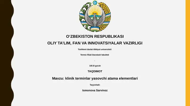 Klinik terminlar yasovchi atama elementlari