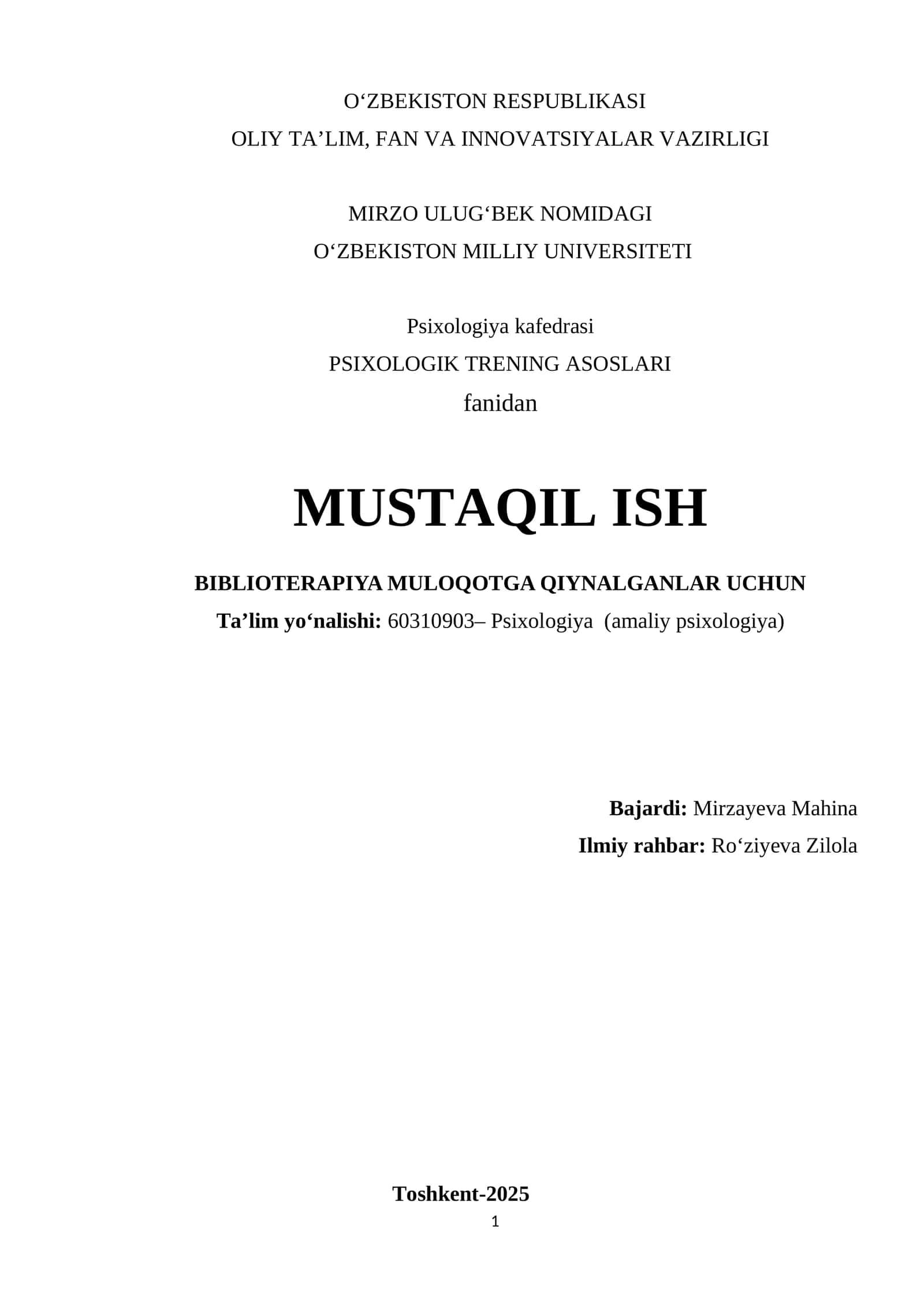 PSIXOLOGIK TRENING ASOSLARI
