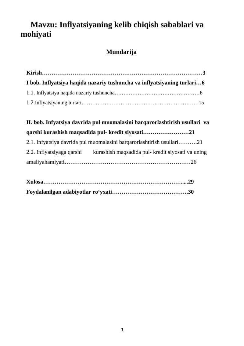 Inflatsiyaning mohiyati va kelib chiqish sabablari 1