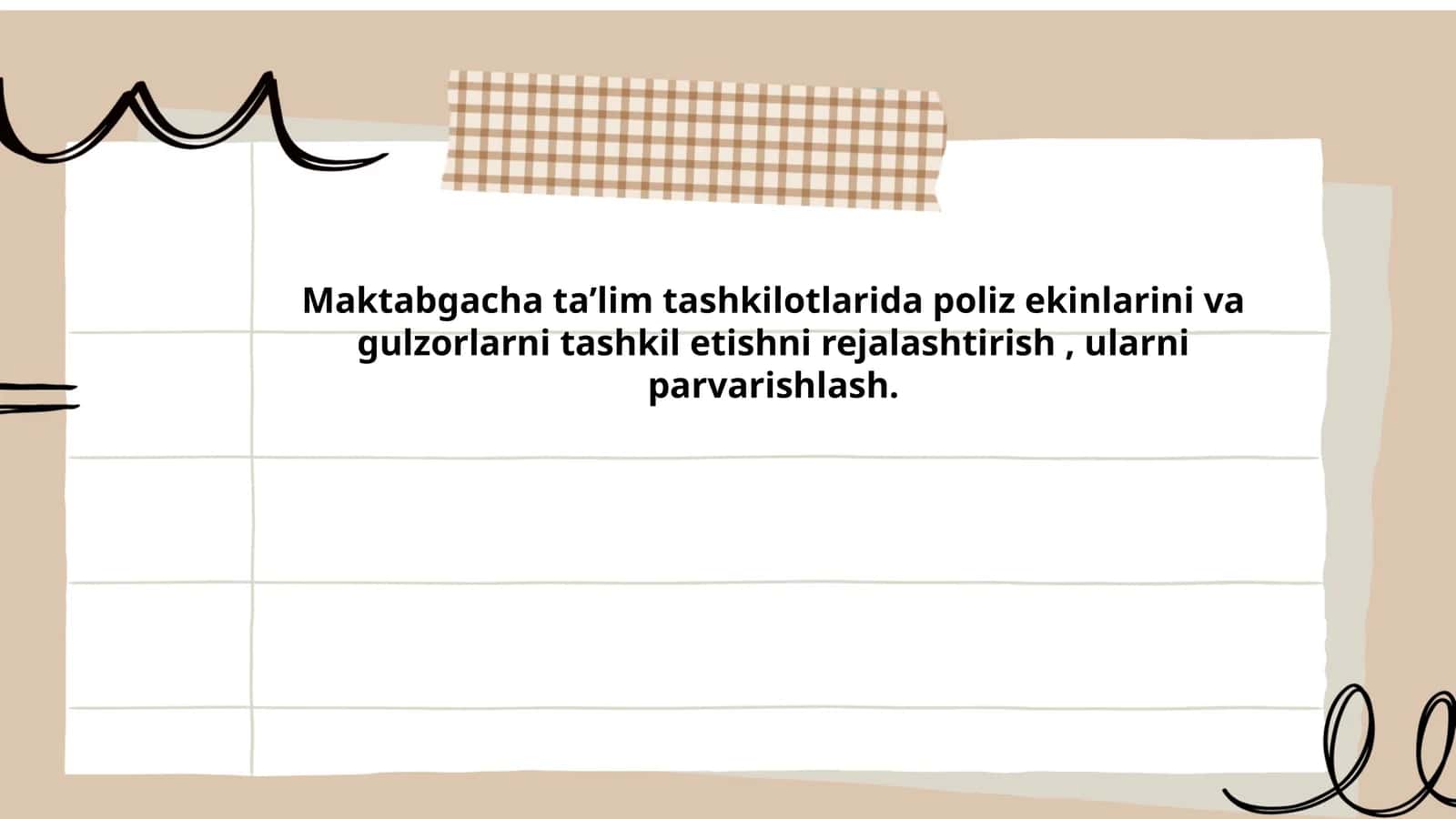 Maktabgacha taʼlim tashkilotlarida poliz ekinlarini va gulzorlarni tashkil etishni rejalashtirish, ularni parvarishlash