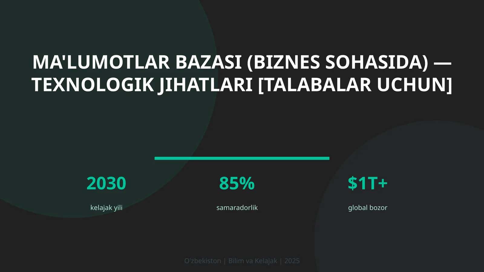 Ma'lumotlar bazasi (biznes sohasida) — texnologik jihatlari [talabalar uchun]
