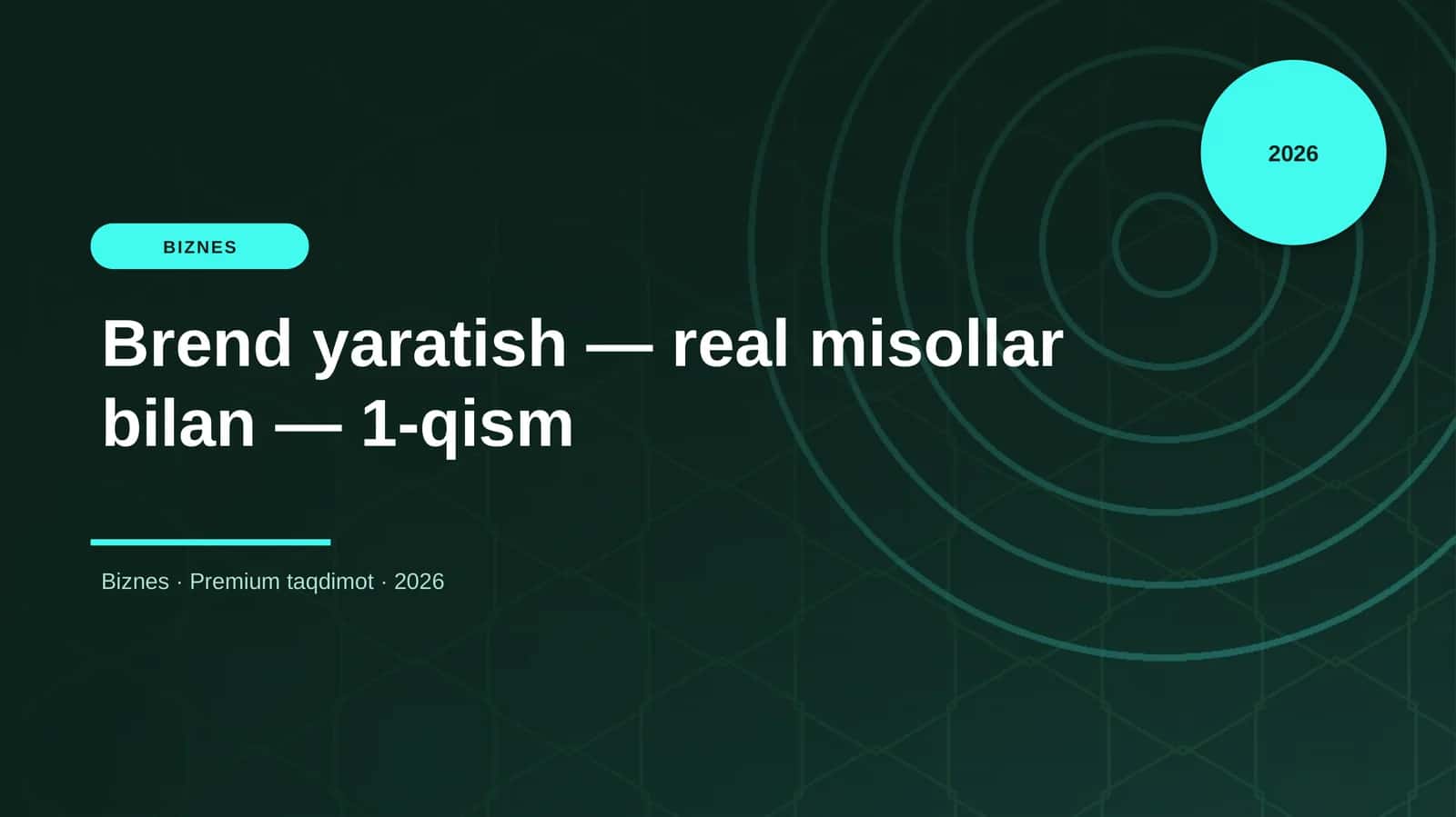 Brend yaratish — real misollar bilan — 1-qism
