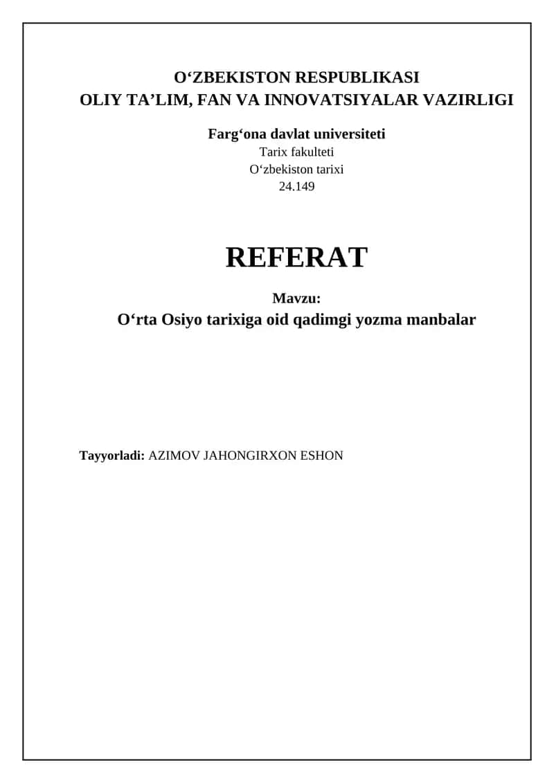 Oʻrta Osiyo tarixiga oid qadimgi yozma manbalar