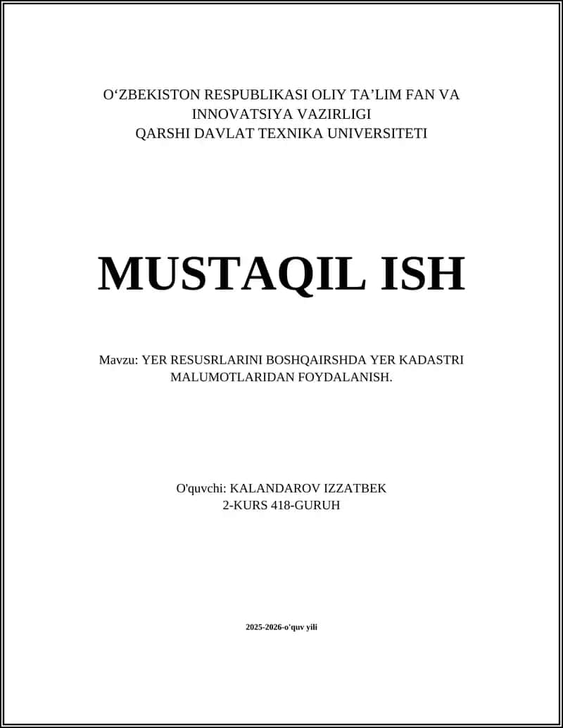 Yer Kadastri Ma'lumotlari
