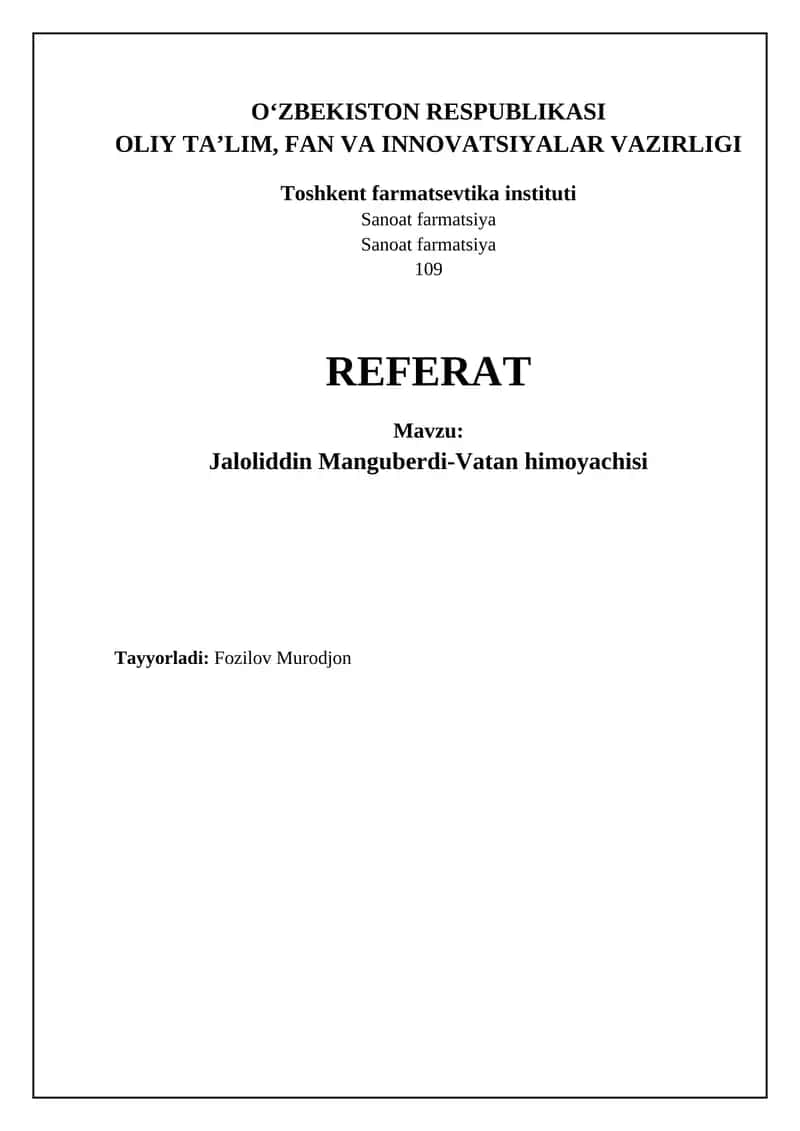 Jaloliddin Manguberdi-Vatan himoyachisi