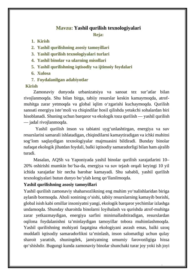 Yashil qurilish texnologiyalari