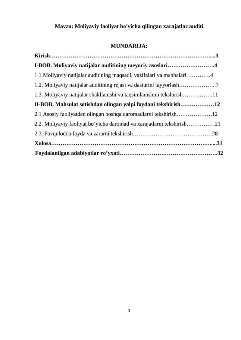 Moliyaviy faoliyat bo'yicha qilingan xarajatlar auditi