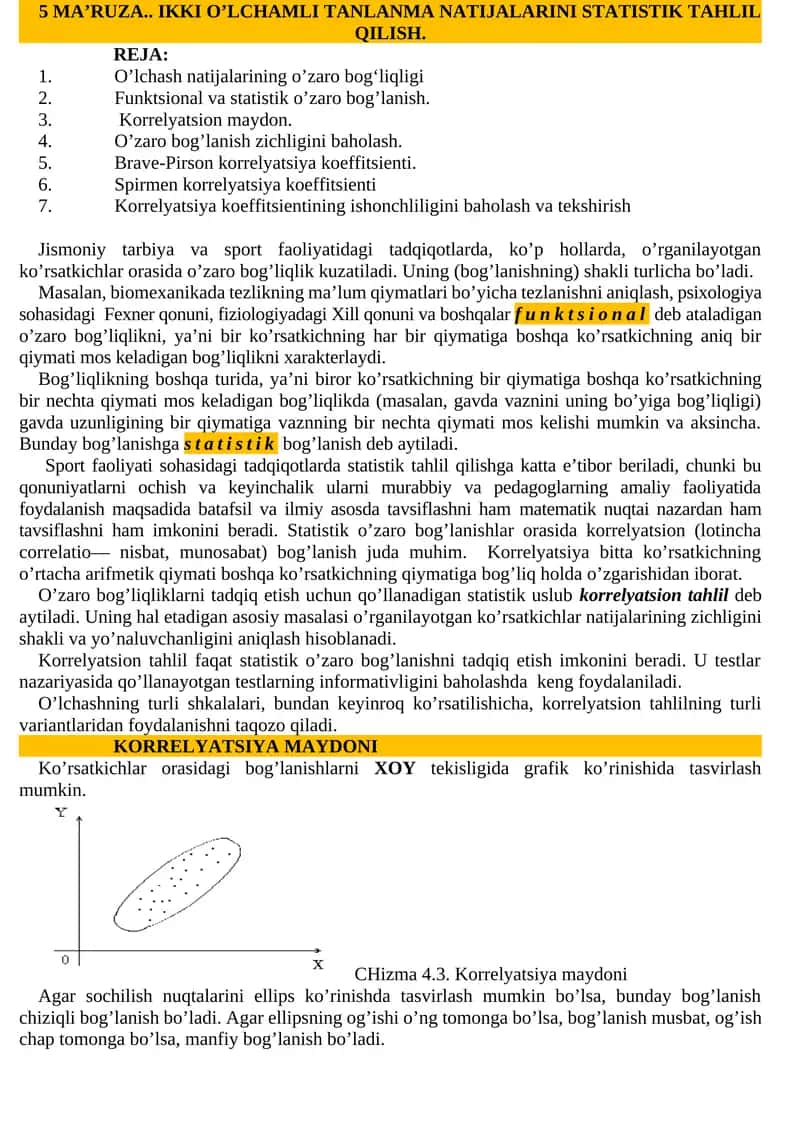 IKKI O’LCHAMLI TANLANMA NATIJALARINI STATISTIK TAHLIL QILISH