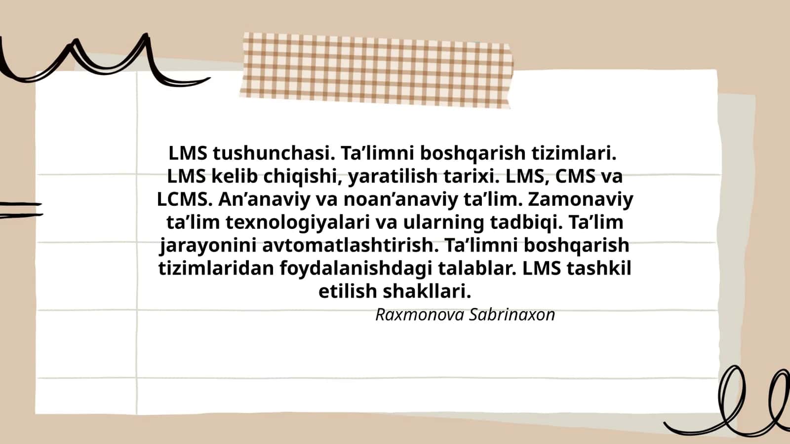 LMS tushunchasi. Ta’limni boshqarish tizimlari