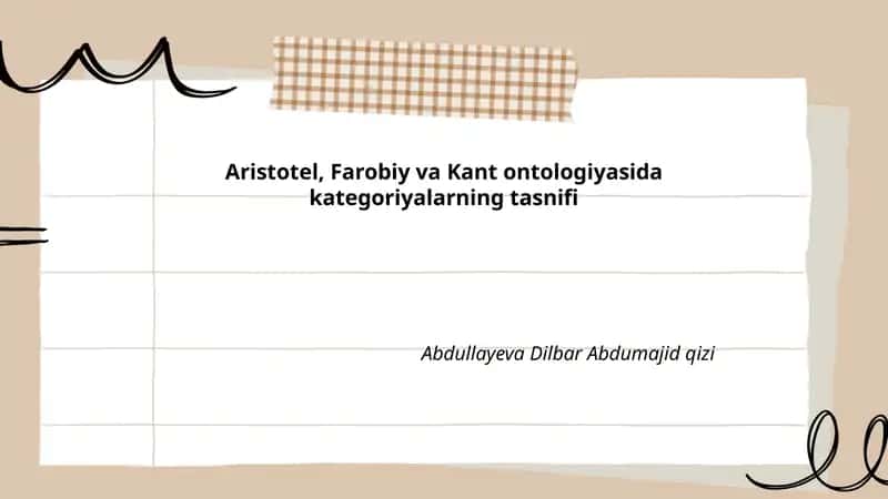 Aristotel, Farobiy va Kant ontologiyasida kategoriyalarning tasnifi