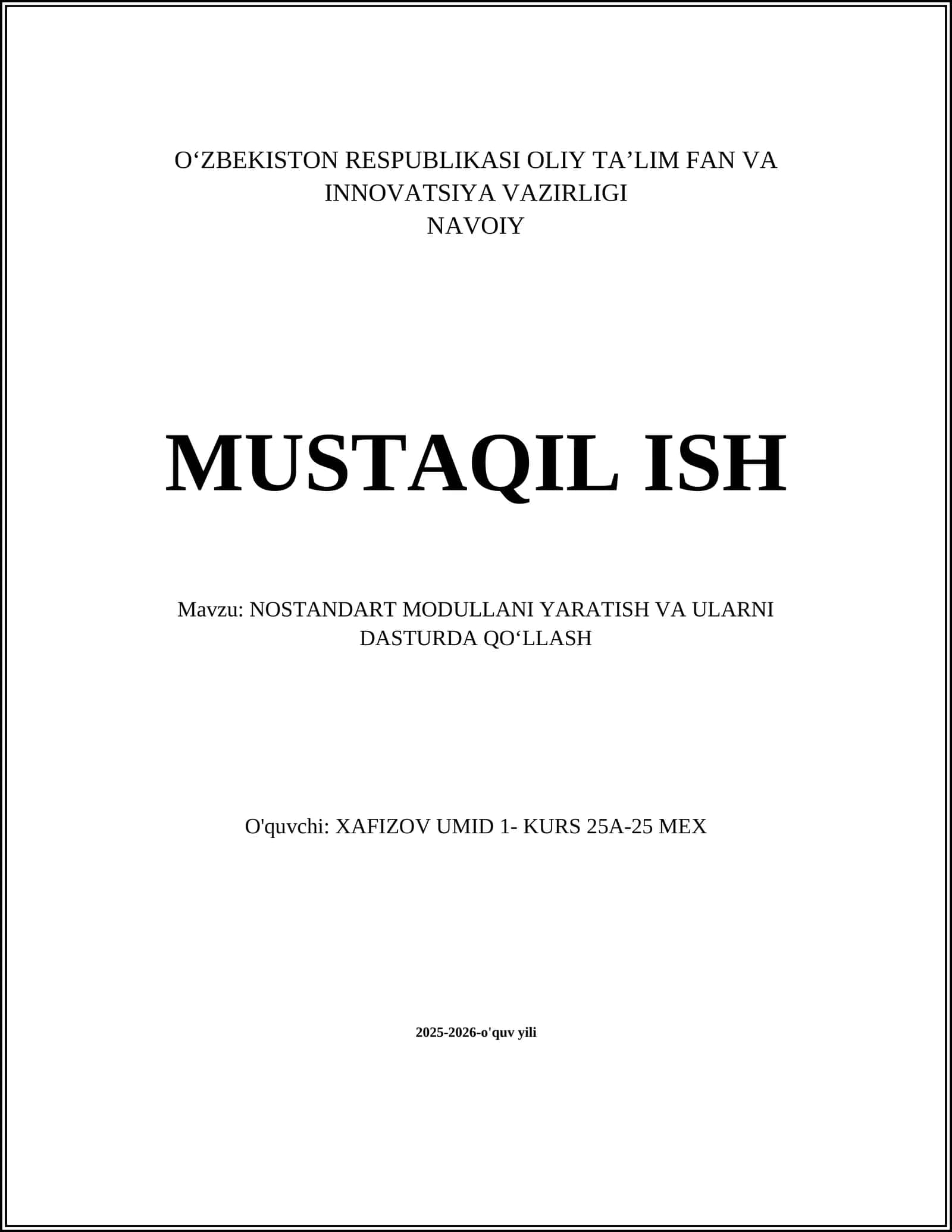 NOSTANDART MODULLARNI YARATISH VA ULARNI DASTURDA QOʻLLASH