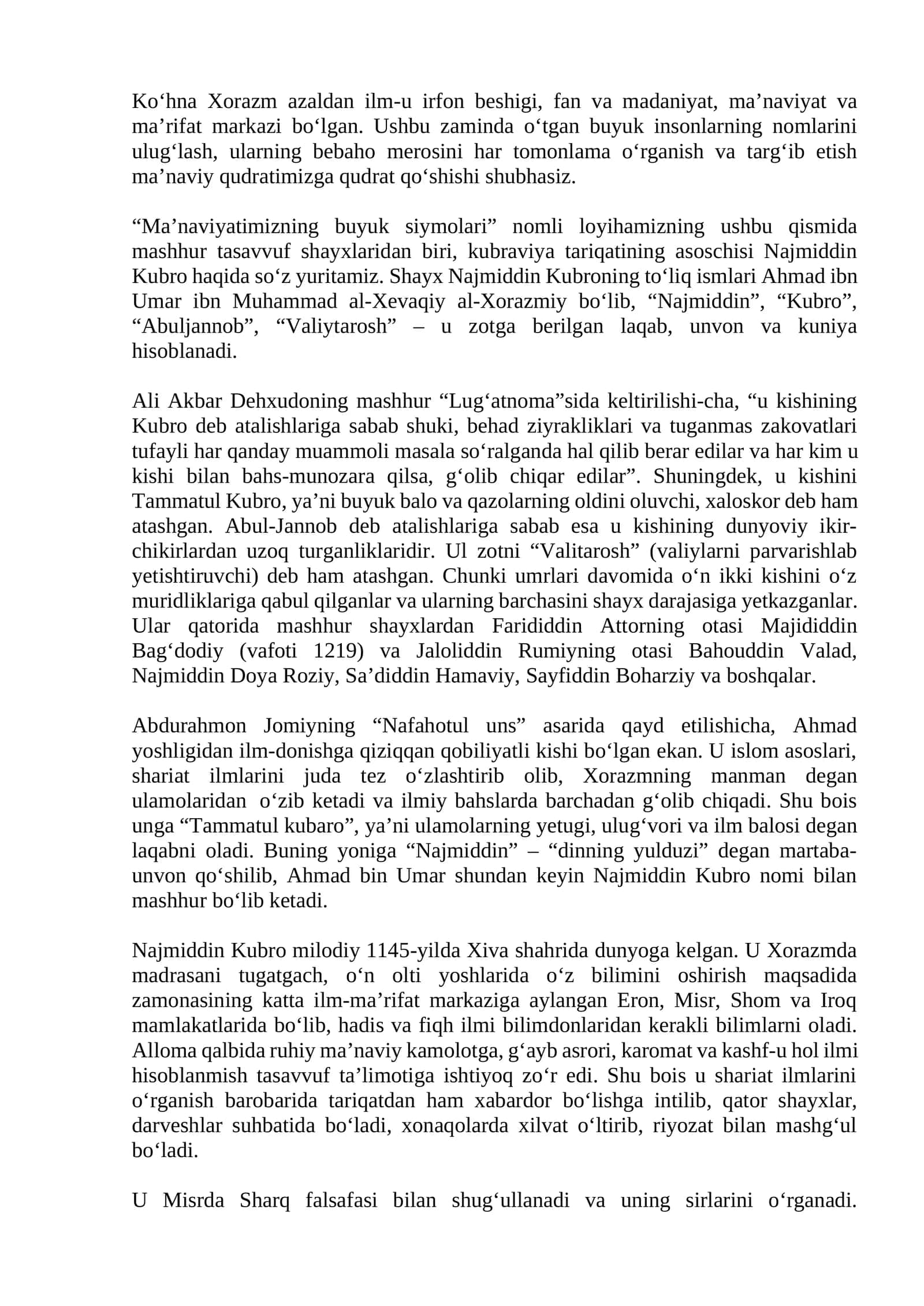 Ma’naviyatimizning buyuk siymolari