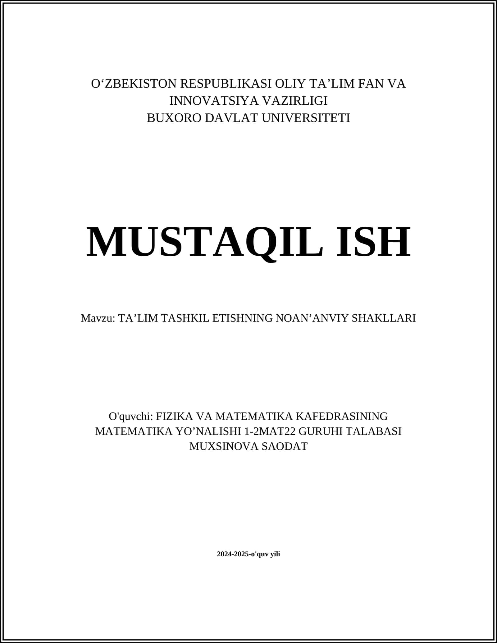 TA’LIM TASHKIL ETISHNING NOAN’ANVIY SHAKLLARI