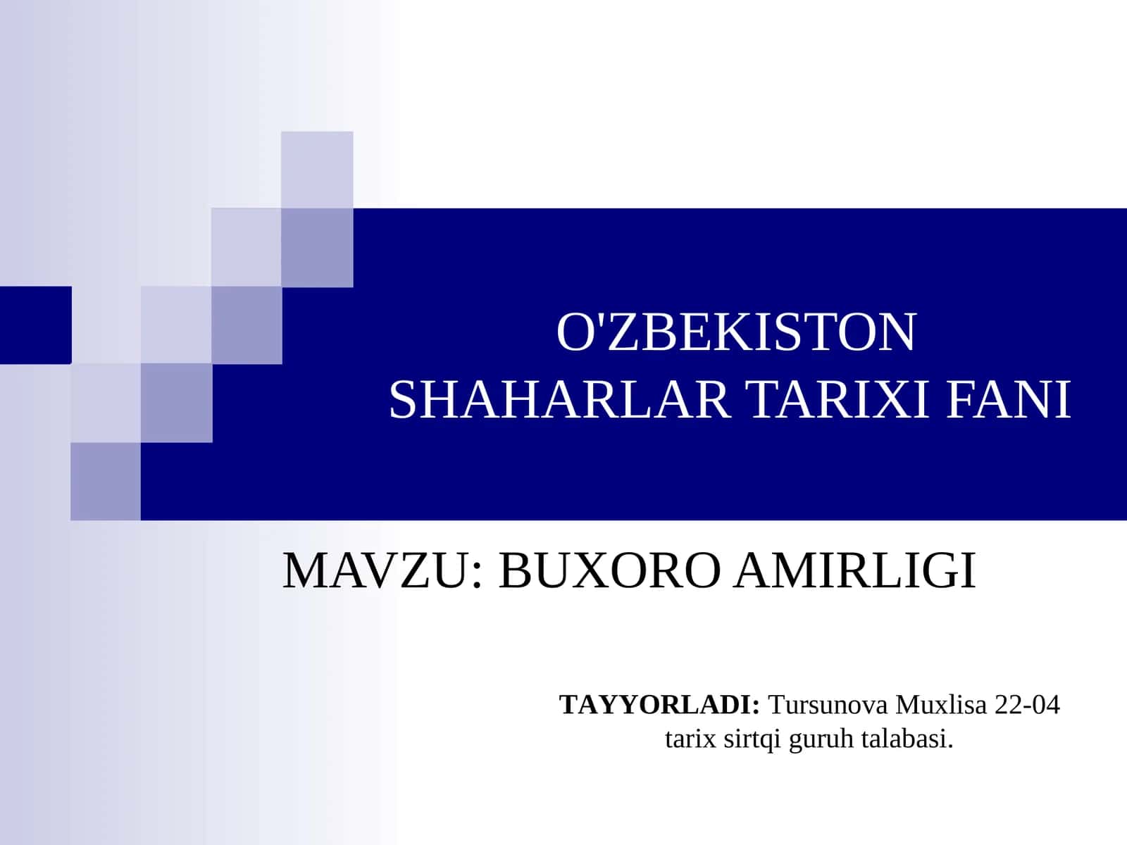 O'ZBEKISTON SHAHARLAR TARIXI FANI