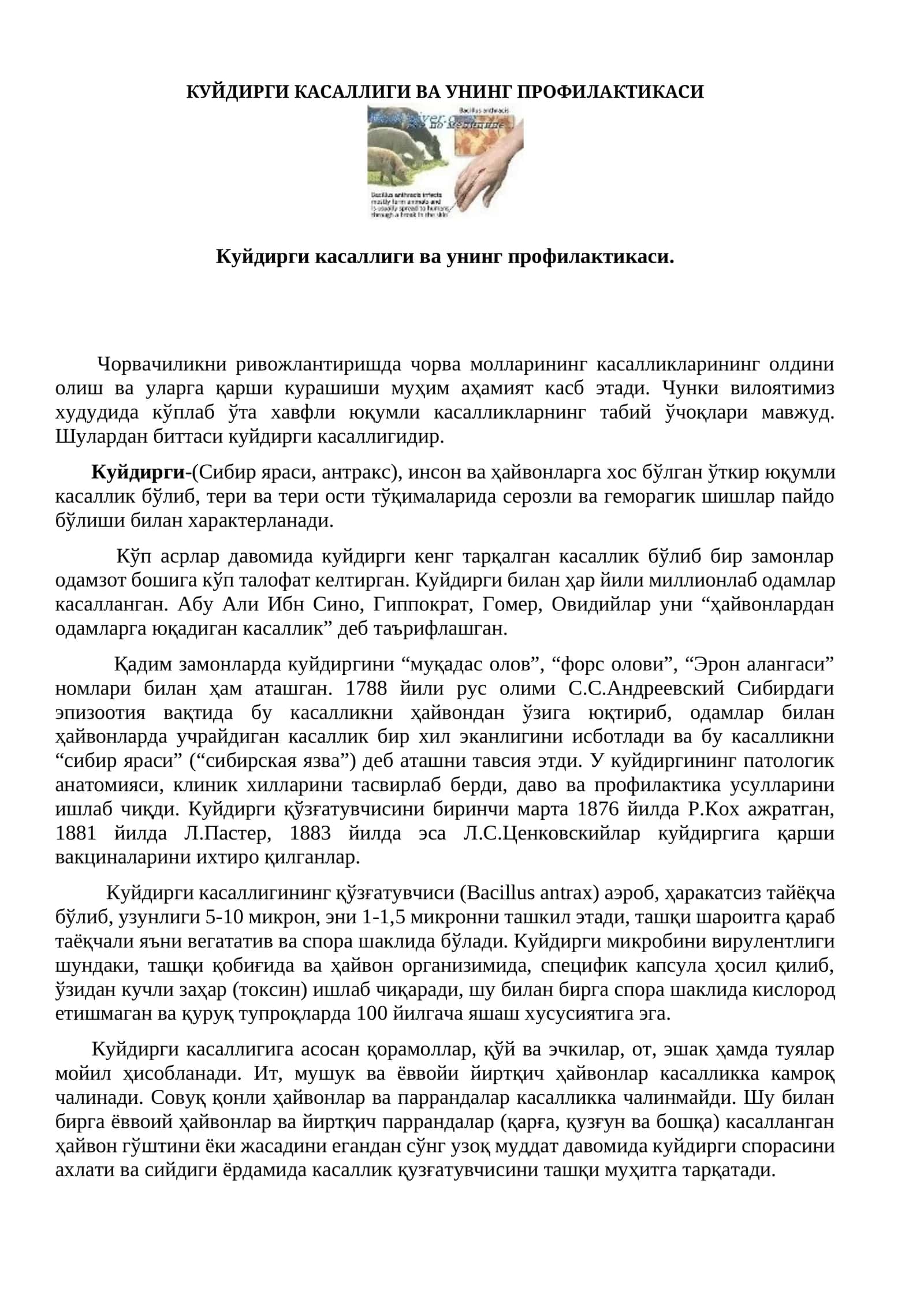 Куйдирги касаллиги ва унинг профилактикаси