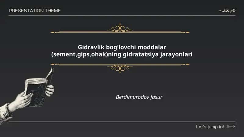 Gidravlik bogʻlovchi moddalar (sement,gips,ohak)ning gidratatsiya jarayonlari