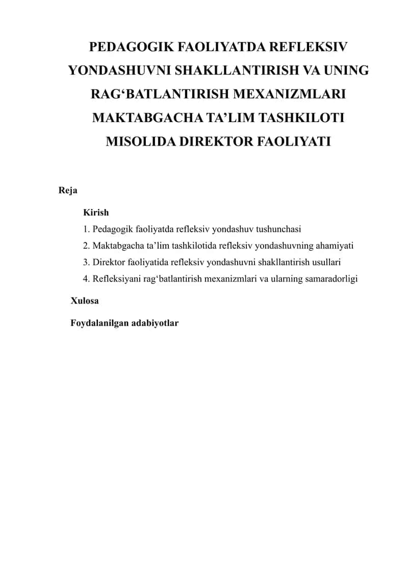 Refleksiv yondashuvni shakllantirish va uning rag‘batlantirish mexanizmlari