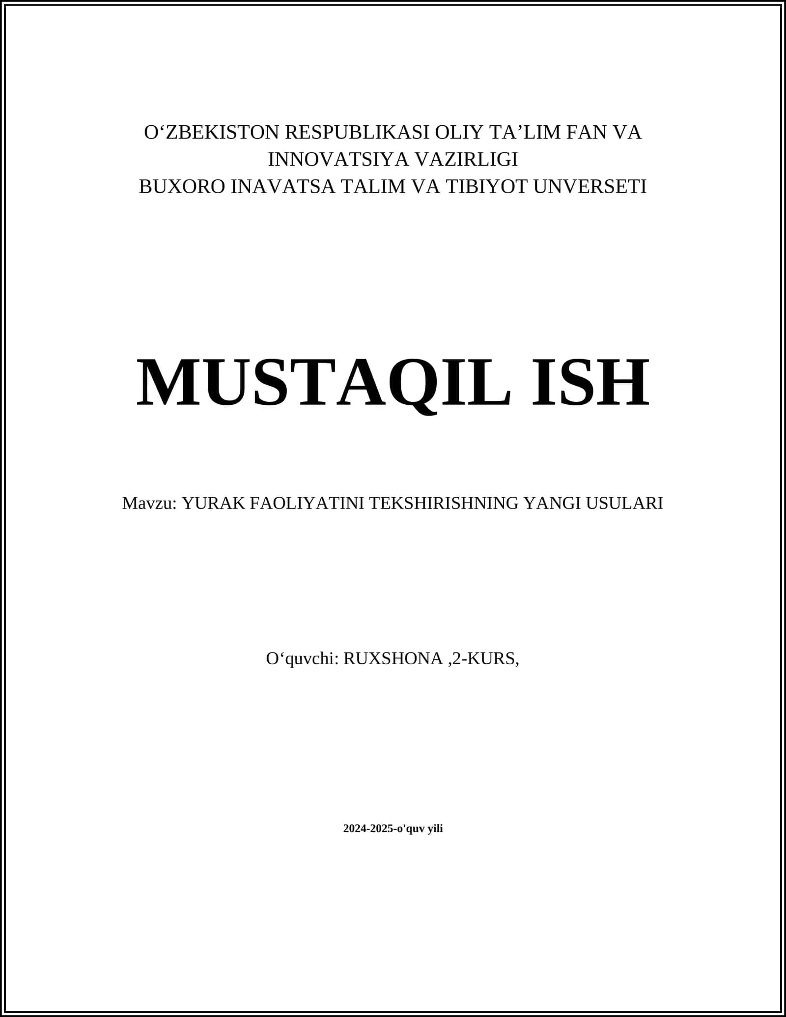 YURAK FAOLIYATINI TEKSHIRISHNING YANGI USULARI