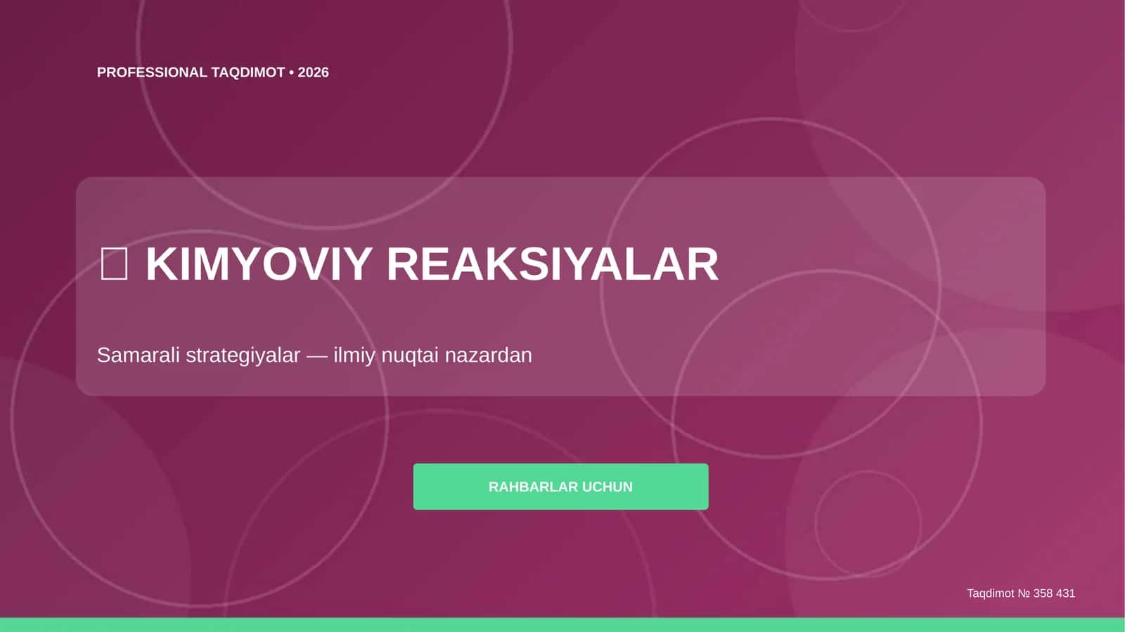 KIMYOVIY REAKSIYALAR Samarali strategiyalar