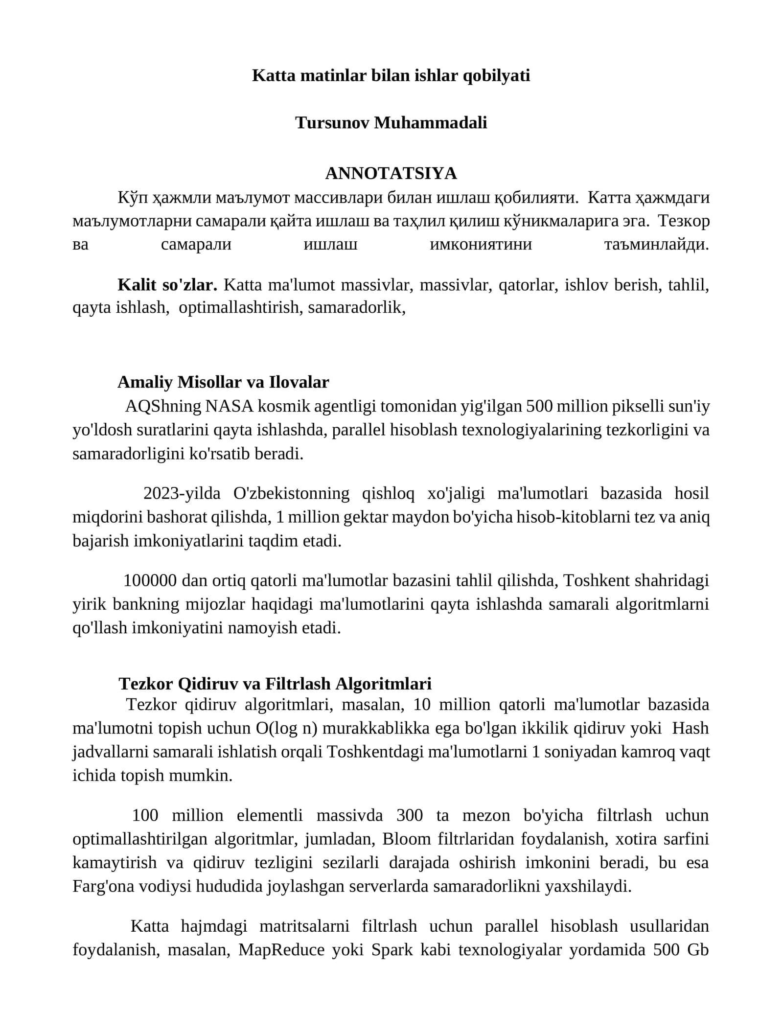 Katta matinlar bilan ishlar qobilyati