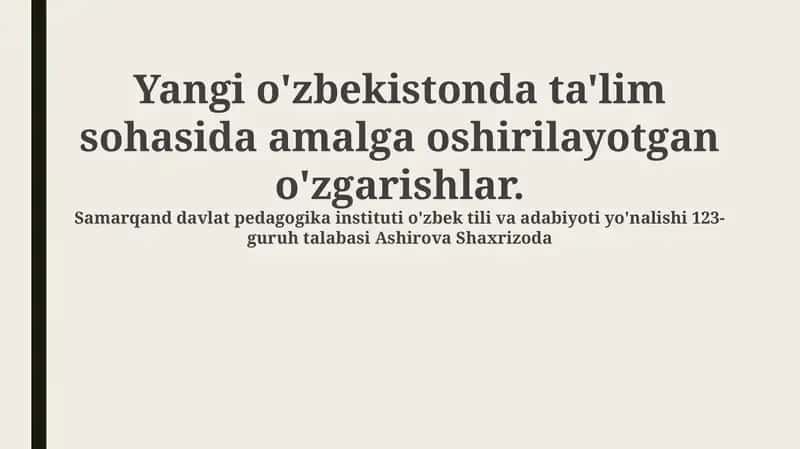 Yangi O'zbekistonda Ta'lim Islohotlari