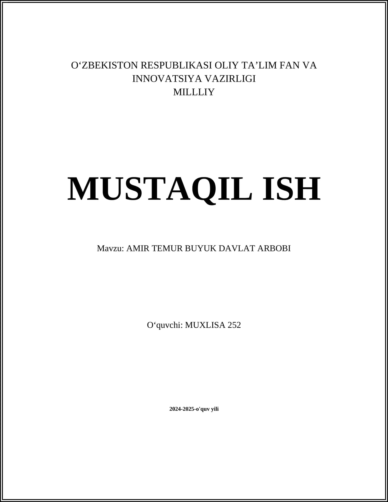 AMIR TEMUR BUYUK DAVLAT ARBOBI