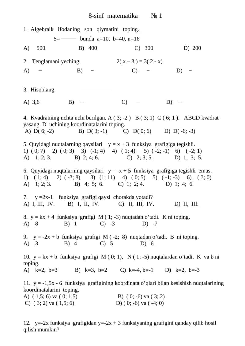 8-sinf matematika № 1