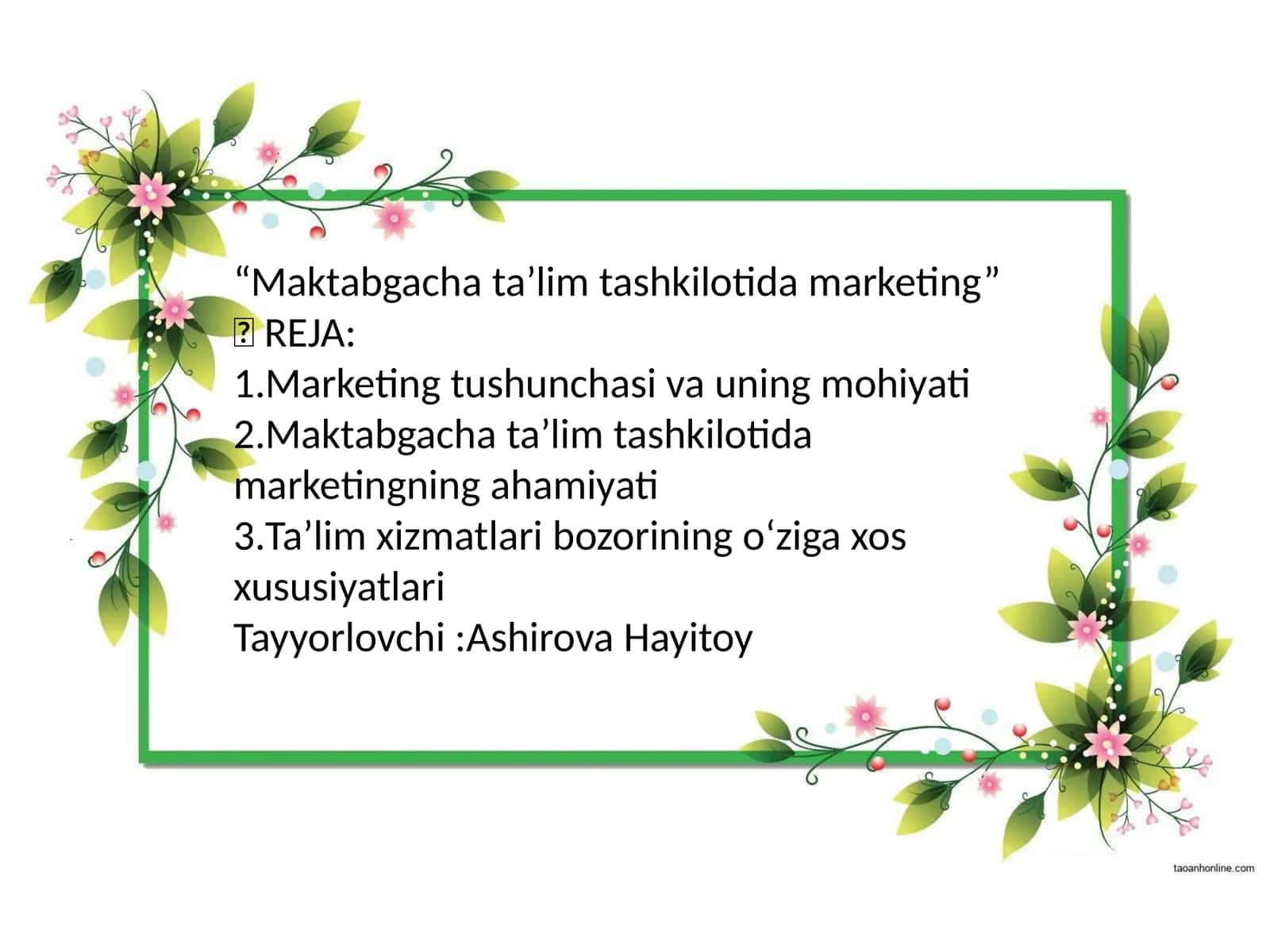 Maktabgacha ta’lim tashkilotida marketing