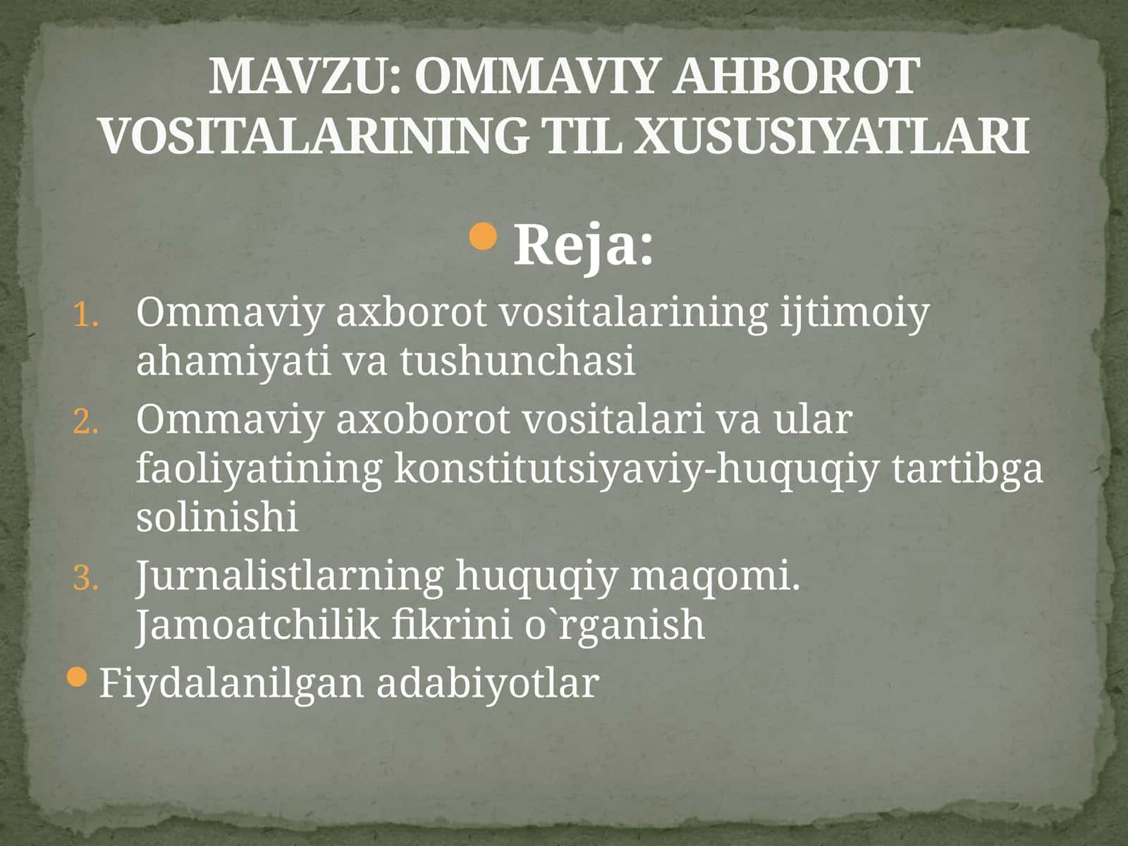 OMMAVIY AXBOROT VOSITALARINING TIL XUSUSIYATLARI
