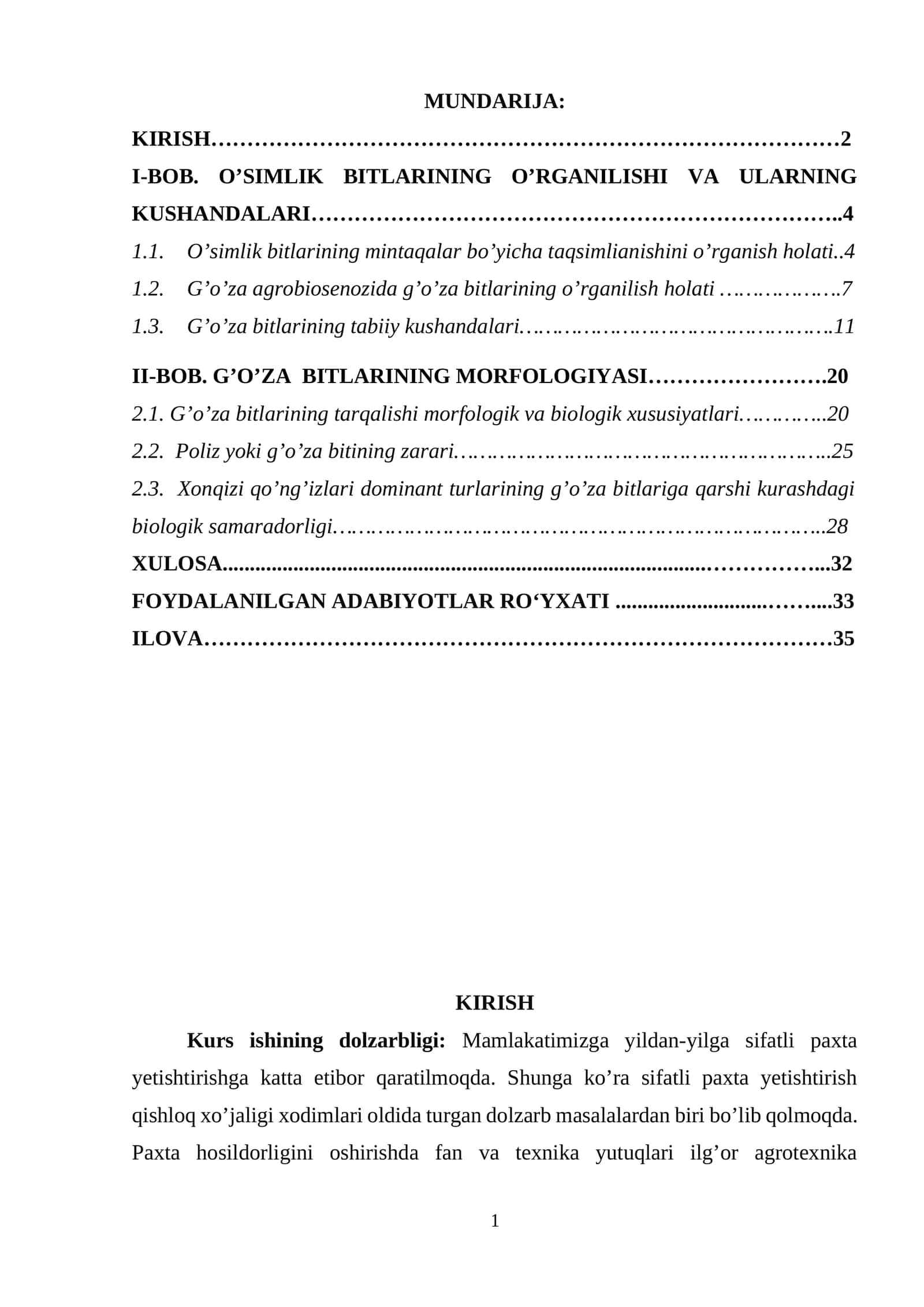 O’SIMLIK BITLARINING O’RGANILISHI VA ULARNING KUSHANDALARI