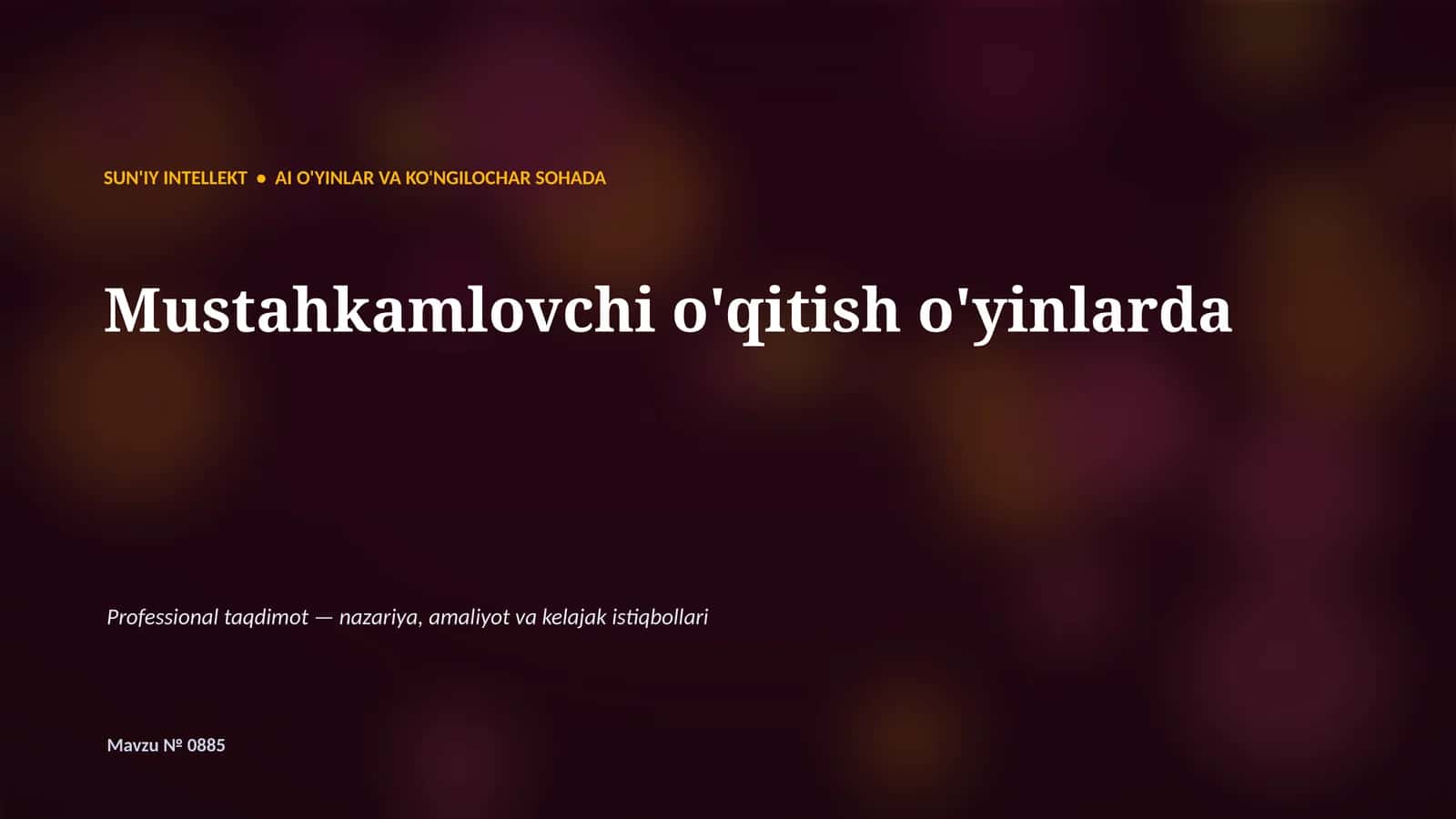 SUN'IY INTELLEKT • AI O'YINLAR VA KO'NGILOCHAR SOHADA