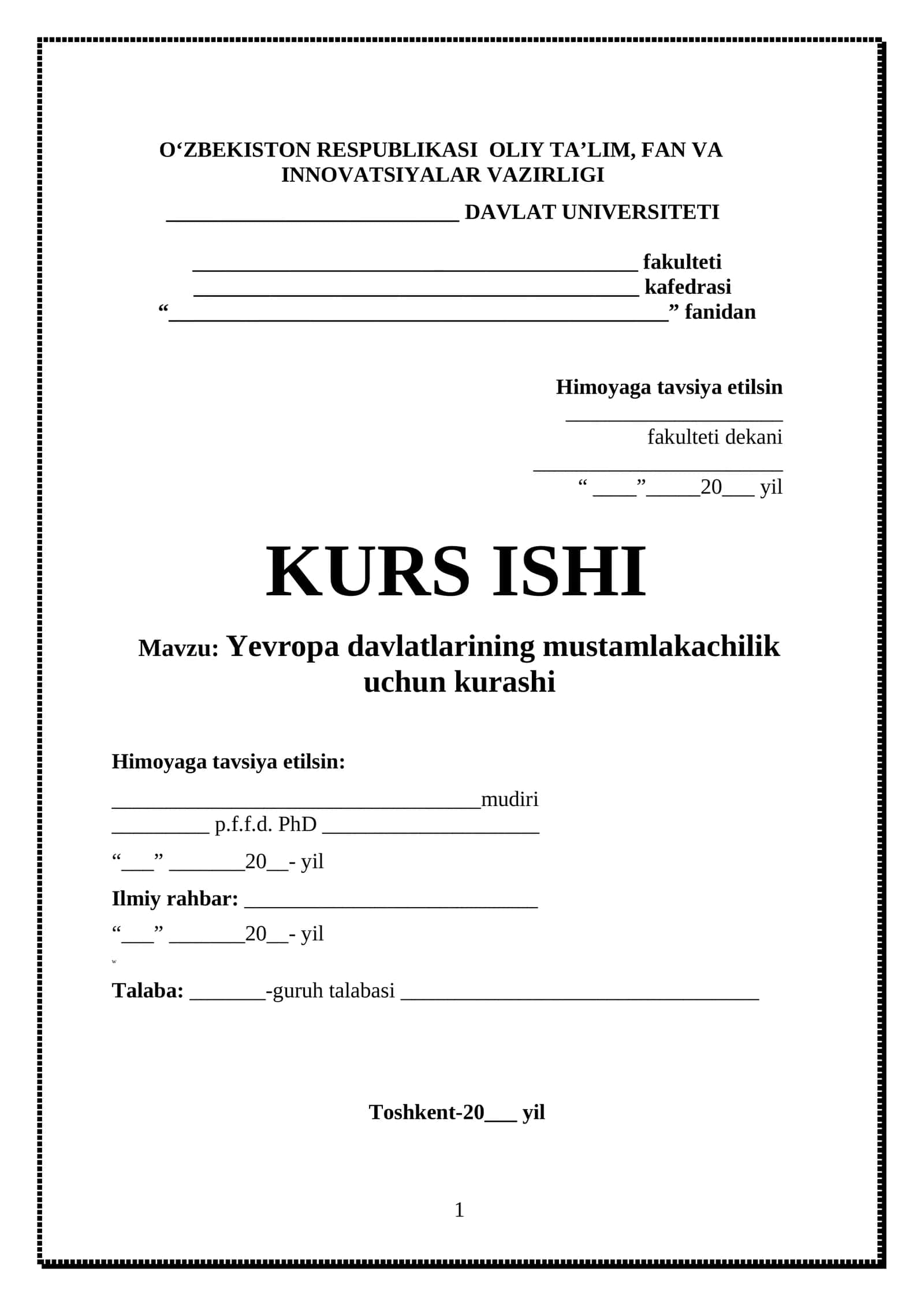 Yevropa davlatlarining mustamlakachilik uchun kurashi