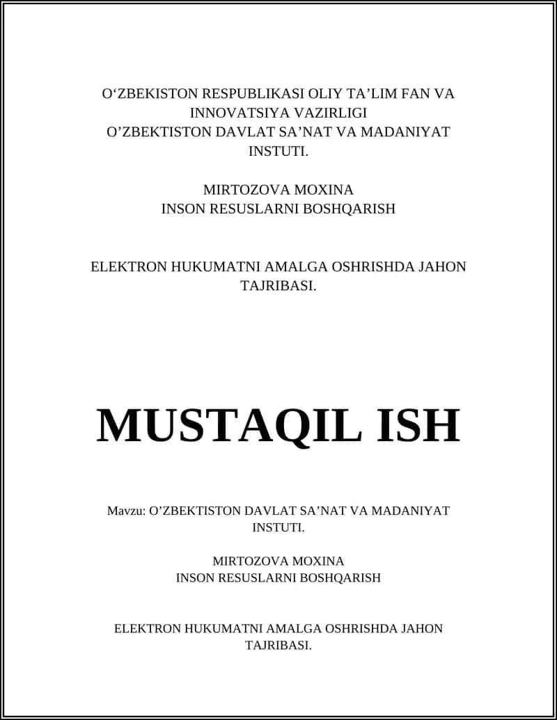 O'ZBEKTISTON DAVLAT SA’NAT VA MADANIYAT INSTUTI