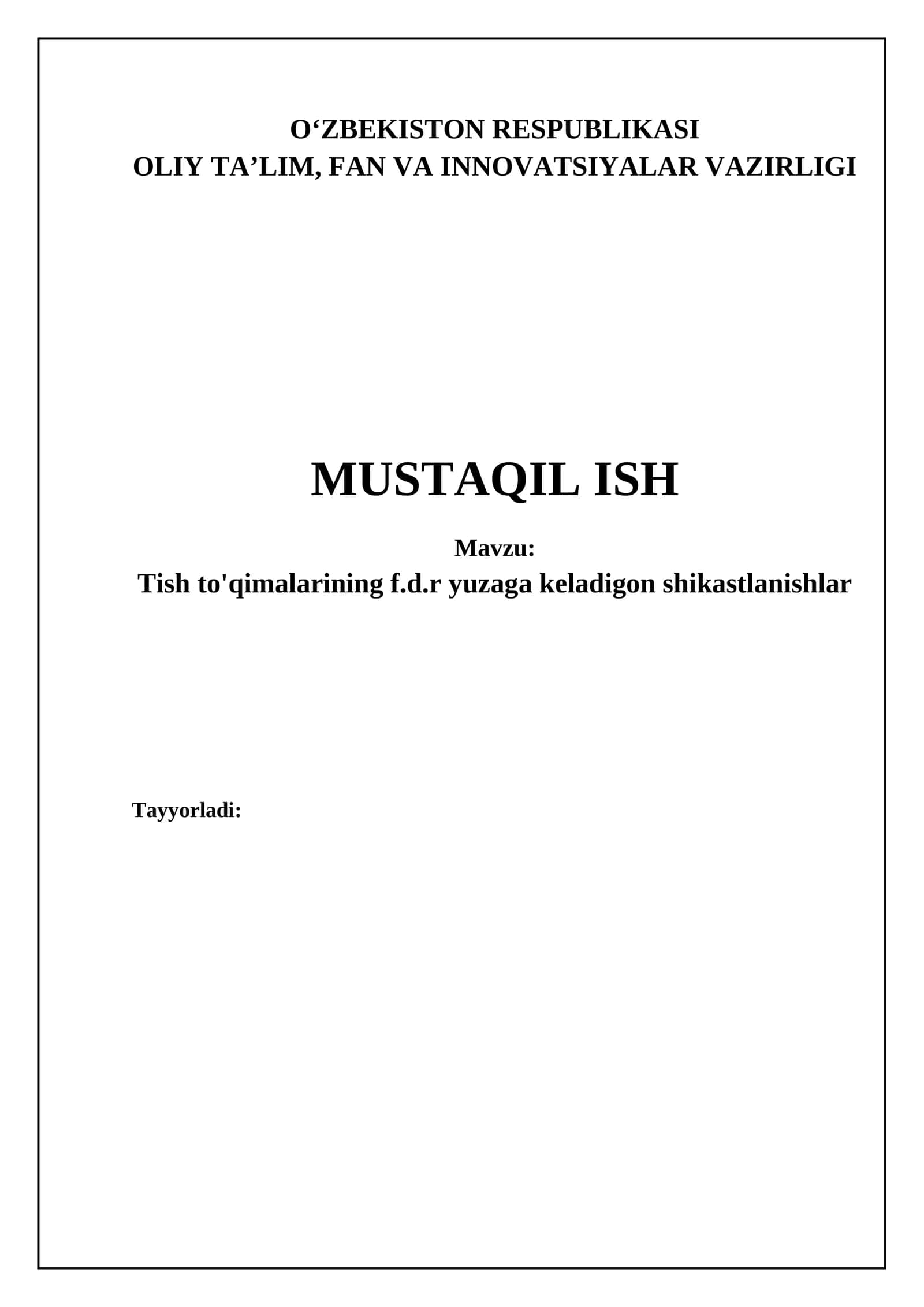 Tish to'qimalarining f.d.r yuzaga keladigon shikastlanishlar