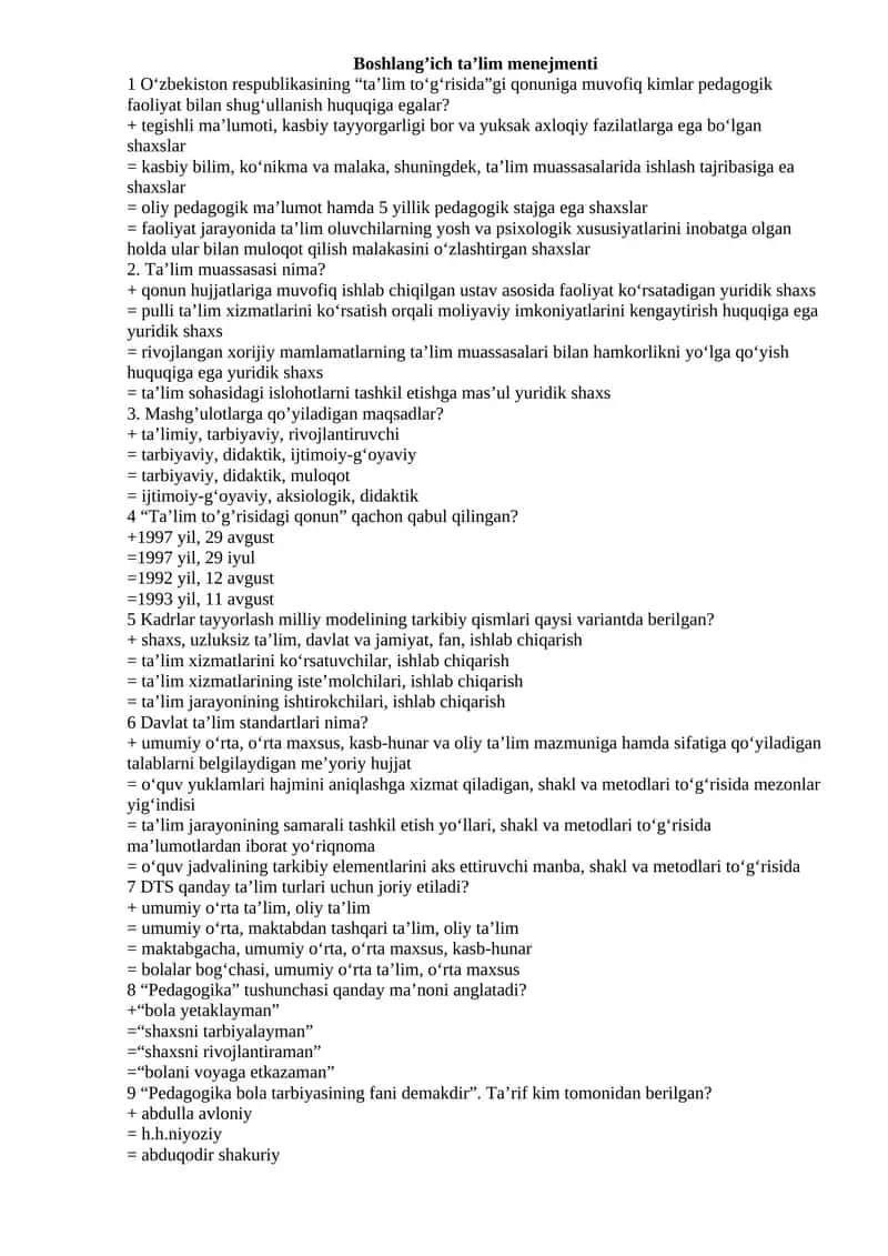 Boshlang’ich ta’lim menejmenti