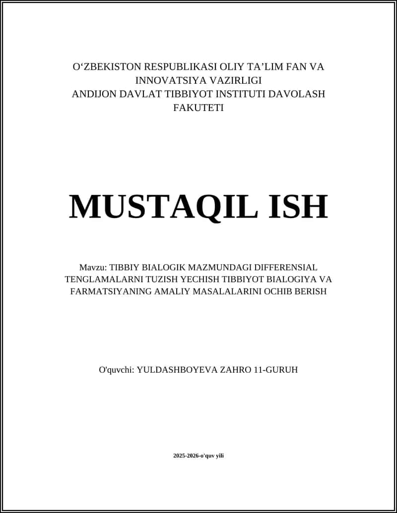 Tibbiy-biologik jarayonlarni ifodalovchi oddiy SIR va SEIR differensial tenglamalarini tuzish va yechish