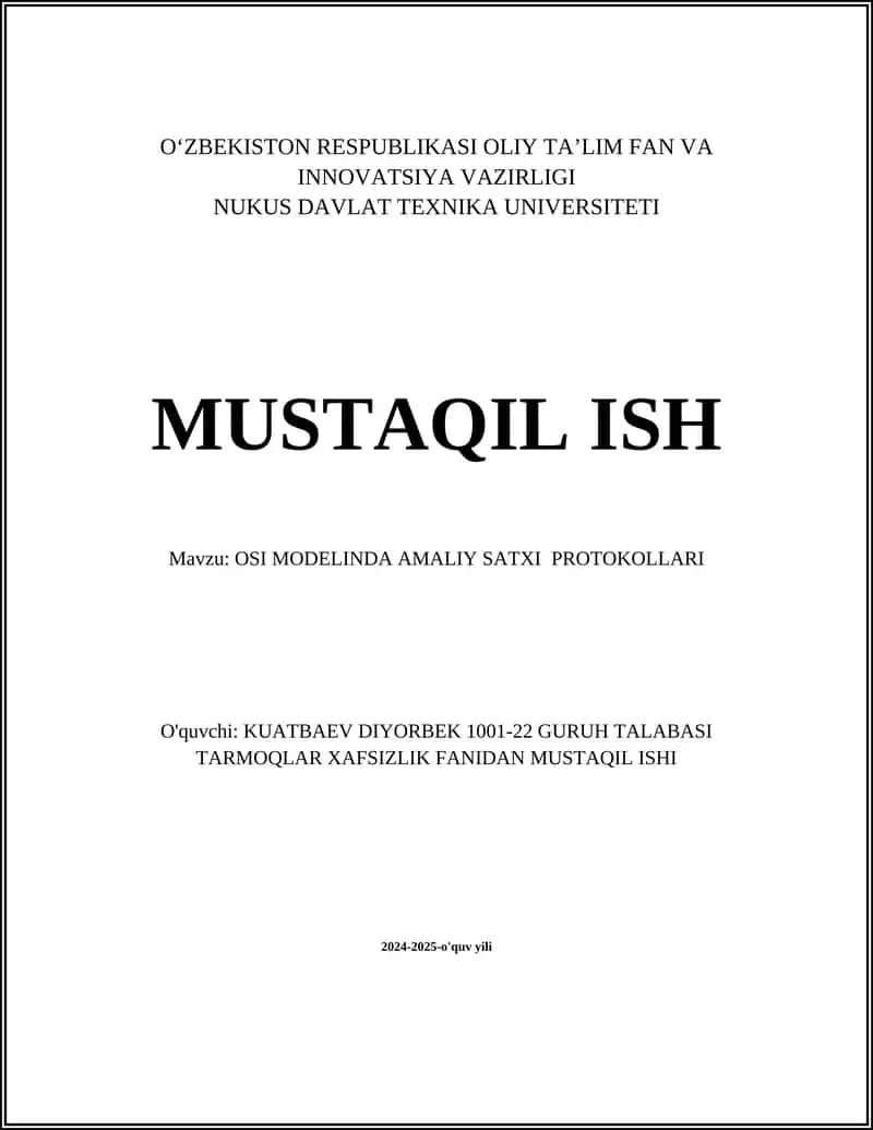 OSI MODELINDA AMALIY SATXI PROTOKOLLARI
