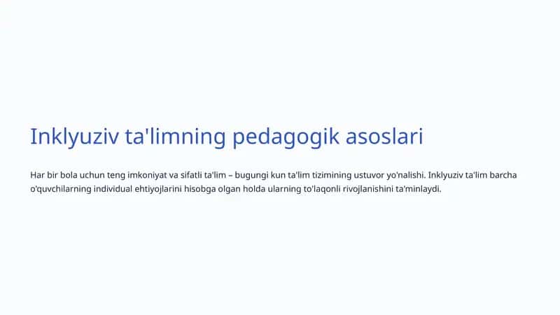 Inklyuziv ta'limning pedagogik asoslari