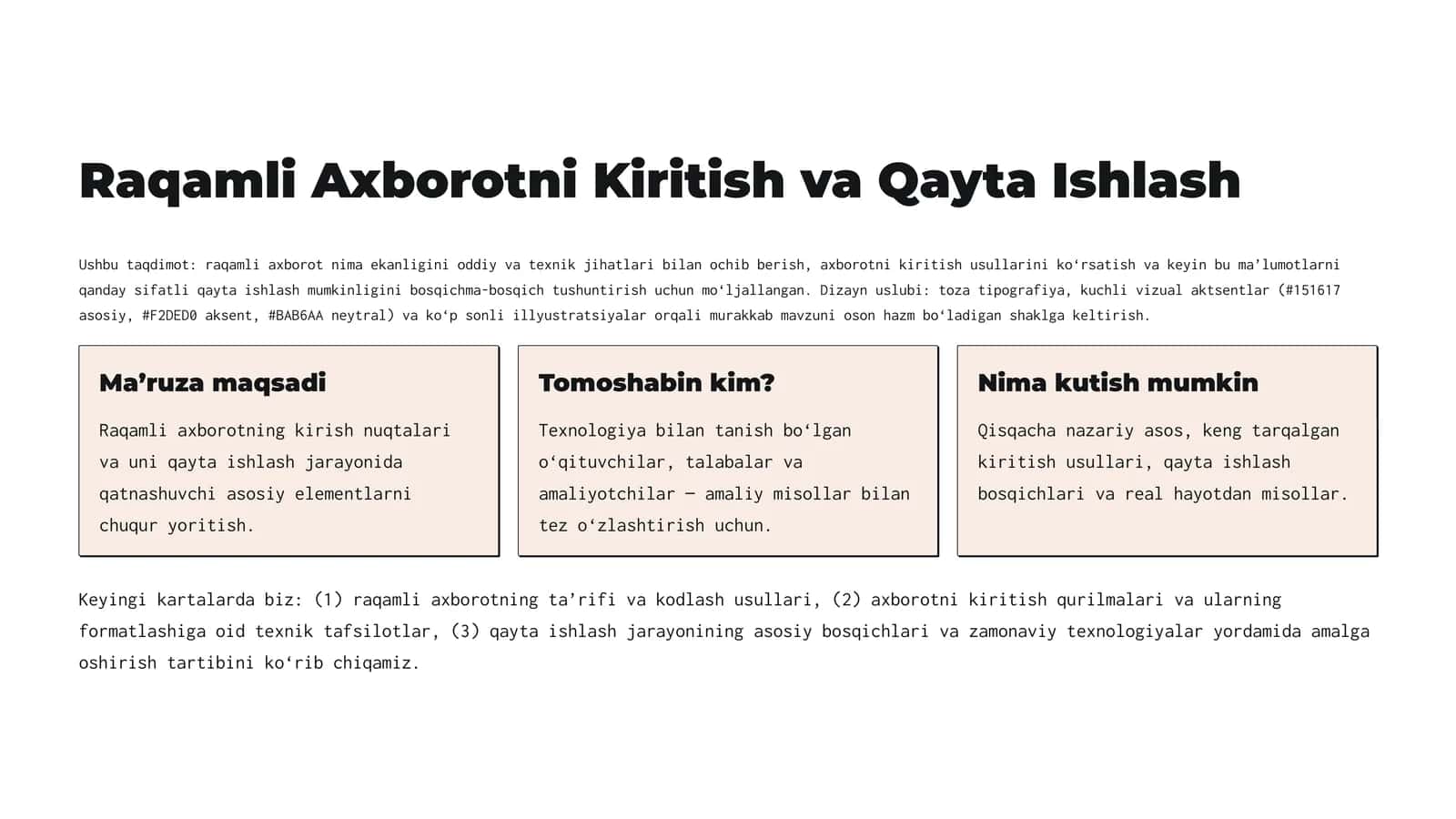 Raqamli Axborotni Kiritish va Qayta Ishlash