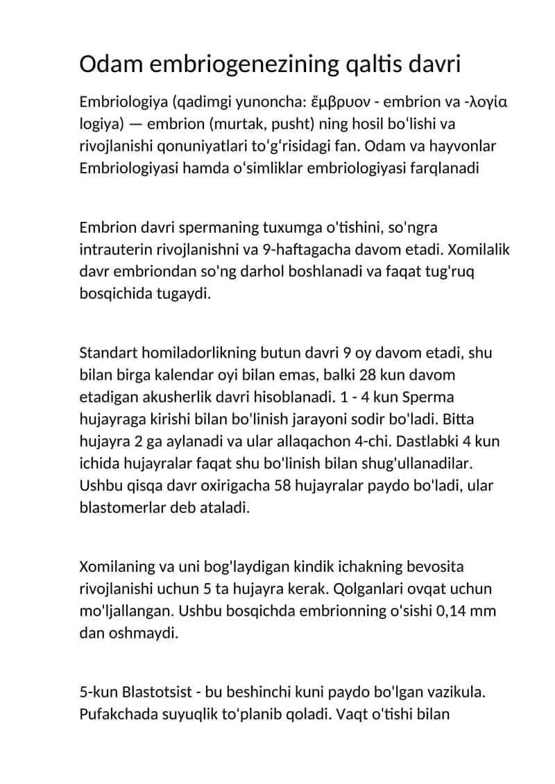 Odam embriogenezining qaltis davri