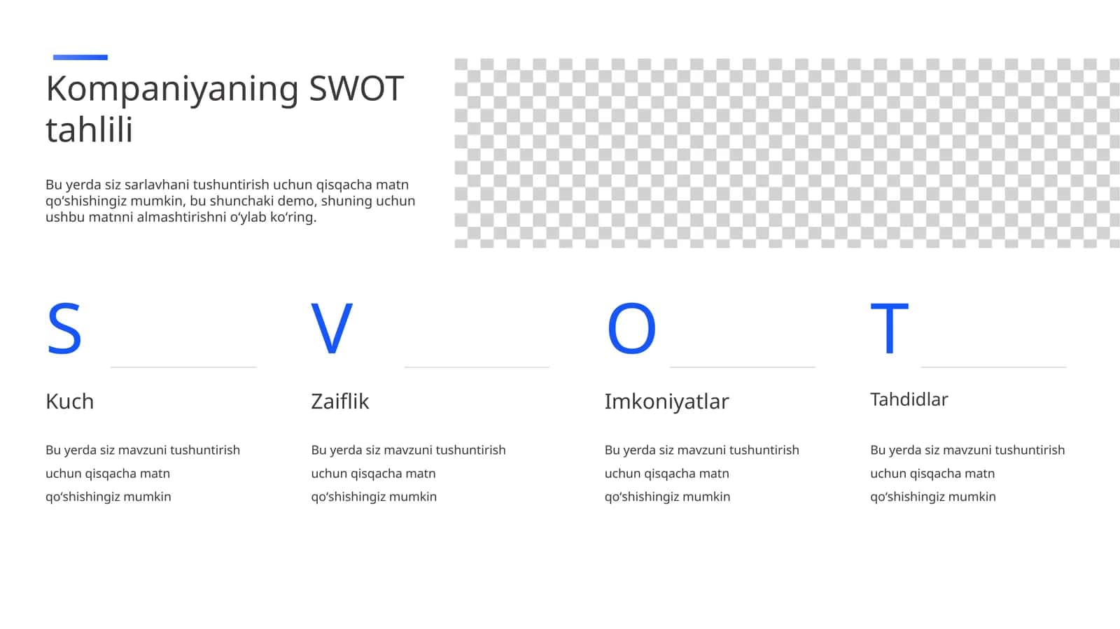 Zamonaviy SWOT Matritsasi va Strategik Tahlil Taqdimoti (11 Slayd)